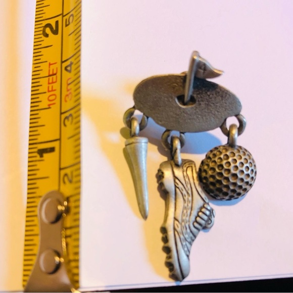 VTG JJ Jonette Pewter Golf Theme Dangle Charm Pin Ball Shoe Tee Earrings Stamped - Picture 6 of 7